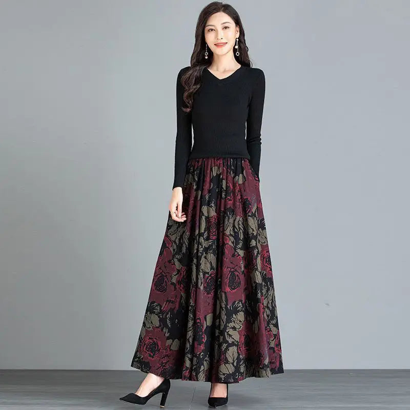 Pocket Skirt High Waist Vintage Floral