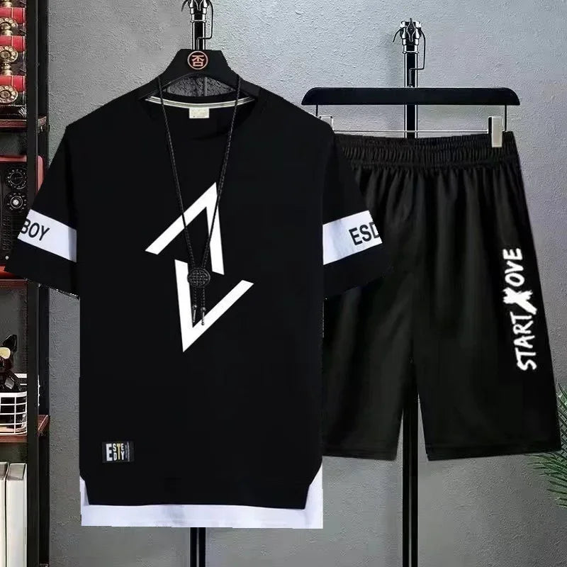 Summer set short sleeved t-shirt for men, paired with cool and trendy shorts for couples, and half sleeved clothes