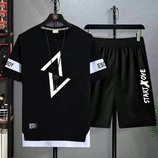 Summer set short sleeved t-shirt for men, paired with cool and trendy shorts for couples, and half sleeved clothes