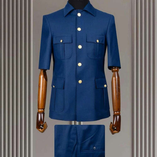 2 Piece Lapel  Short Sleeves with 4 Real Pockets Single Breasted Slim Fit Summer Suits