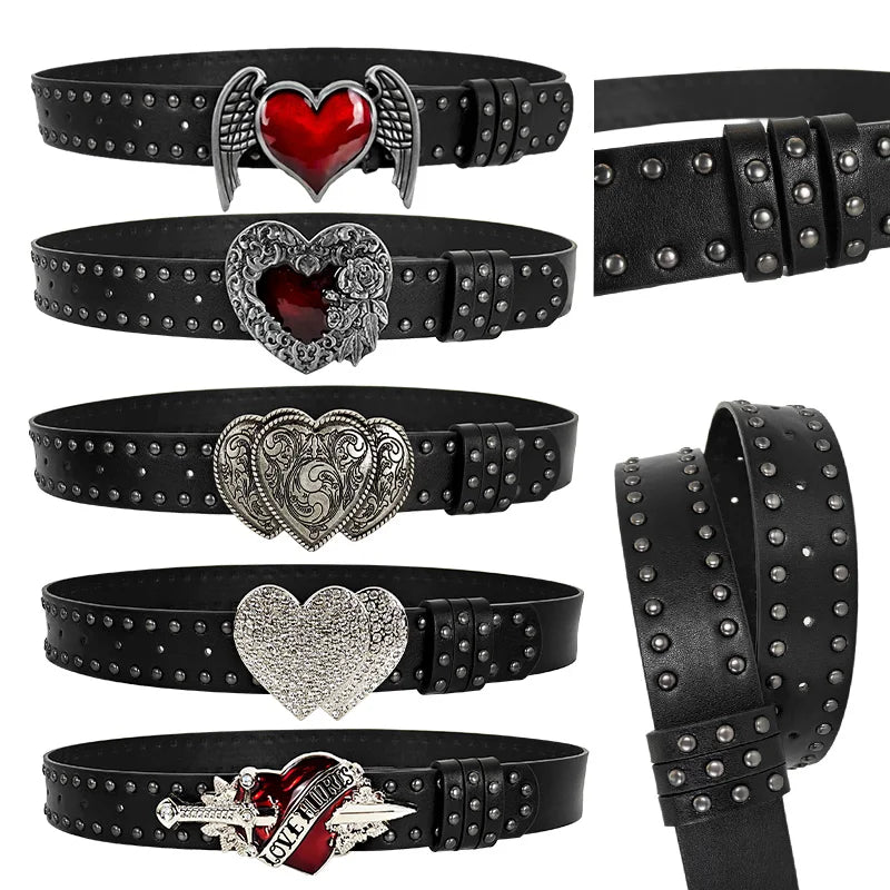 Jeans Belt sword red heart Gothic Fashion Belts For Women Designer Luxury Black Rivet Punk Accessory