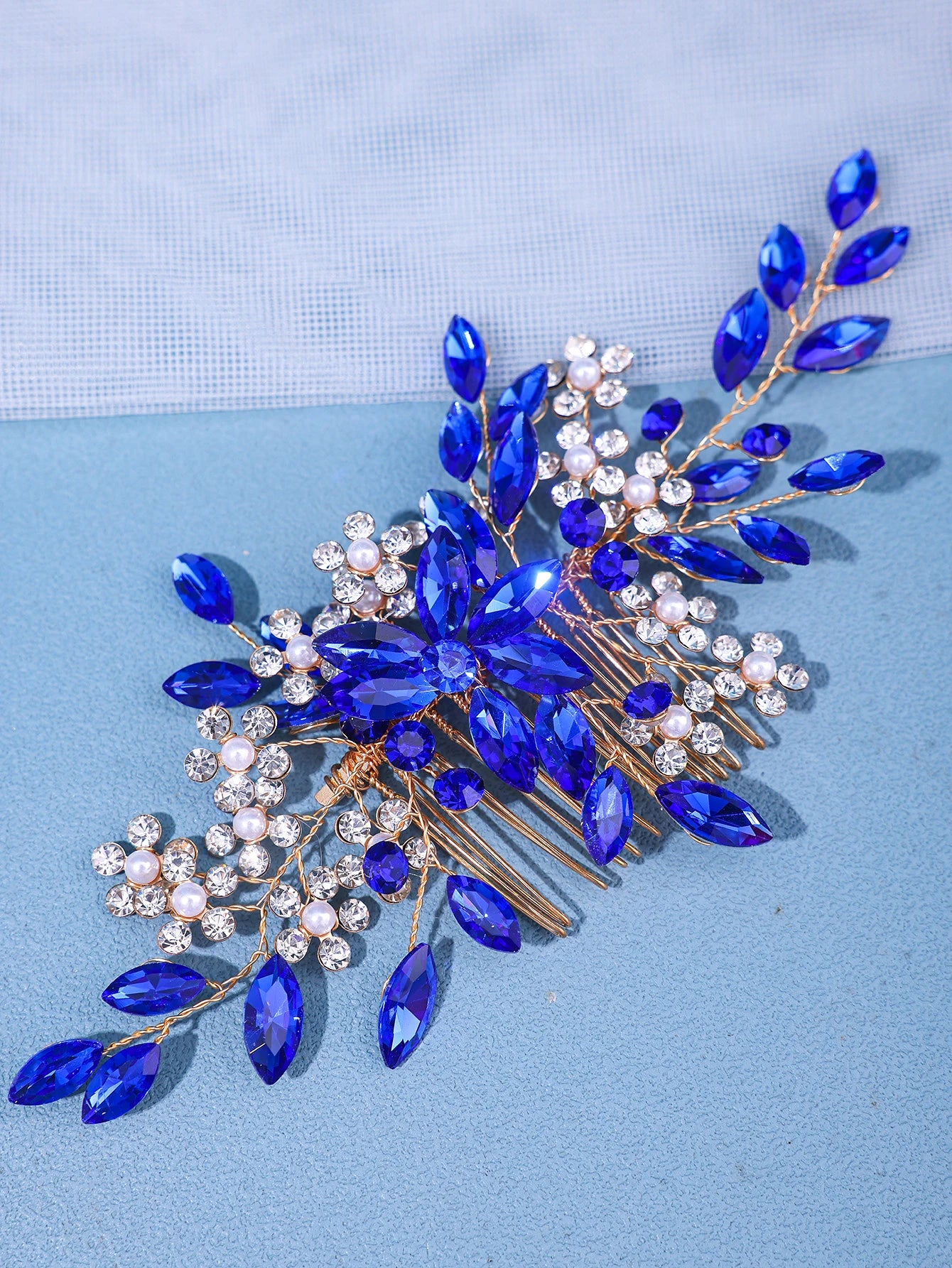 Women's Crystal Pearl Hair Comb Rhinestone Flower Leaf Hairpin Bridal Wedding Headband Jewelry Comb Pin Accessory