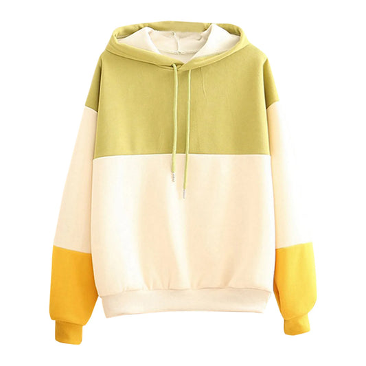 Women Fashion Patchwork Hoodies Tops  Oversize Long Sleeve Hooded Drawstring Pullovers Tops Vintage Streetwear Sweatshirts