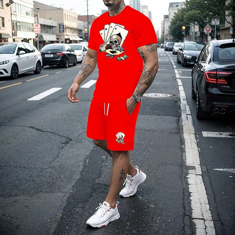 Summer Men's Set 3D Printing Series T-shirt + Shorts 2-piece Set Fashion Street Clothing Casual Slow Running Men's Sportswear