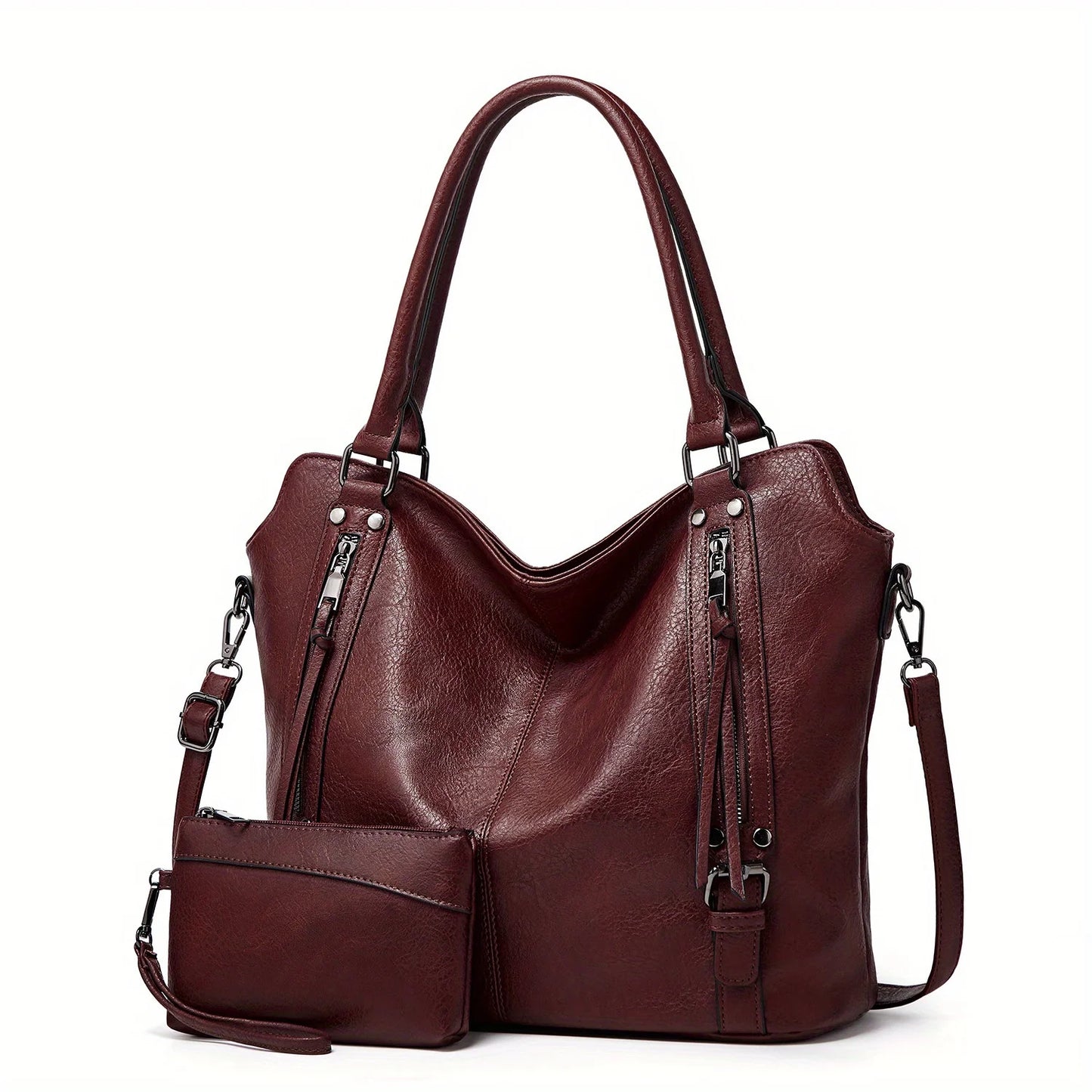 2PC Set Purses Tote Bag For Women, Handbags PU Leather Large Shoulder Bag,  Cow Pattern Work Bags With Multi-Pockets, Designer