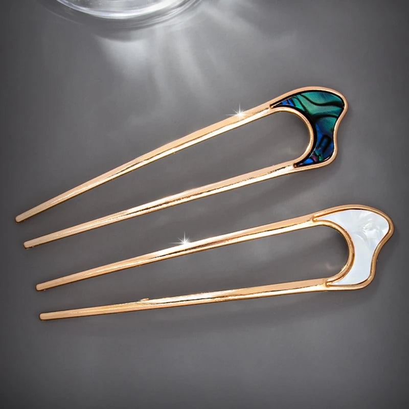 Fashion Luxury Elegant Shell Enamel Hairpin for Women Metal U Shape Hair Stick Hair wear Accessories Jewelry