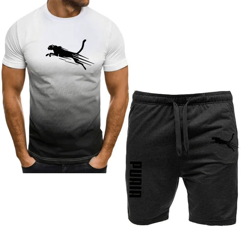Men's sports set, casual T-shirt set and running shorts, breathable, 2 pieces