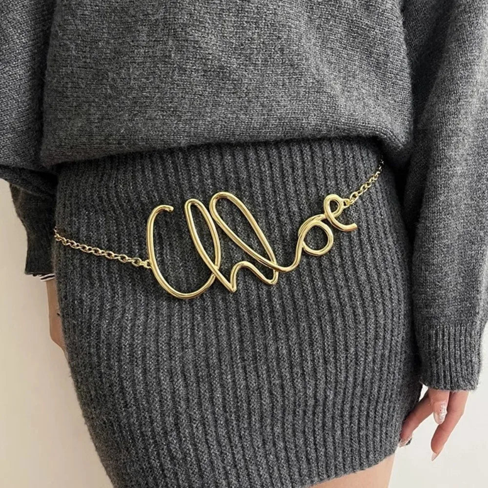 Women's Belt, Fashion Versatile Simple Women's Waist Chain, Gold Retro Women's Belt