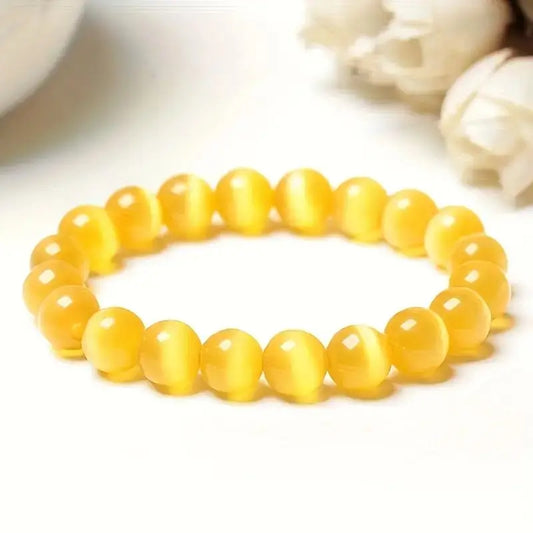 8mm Radiant Opal Beaded Bracelet - Adjustable Stretch for Yoga Meditation - Delicate Handcrafted Jewelry