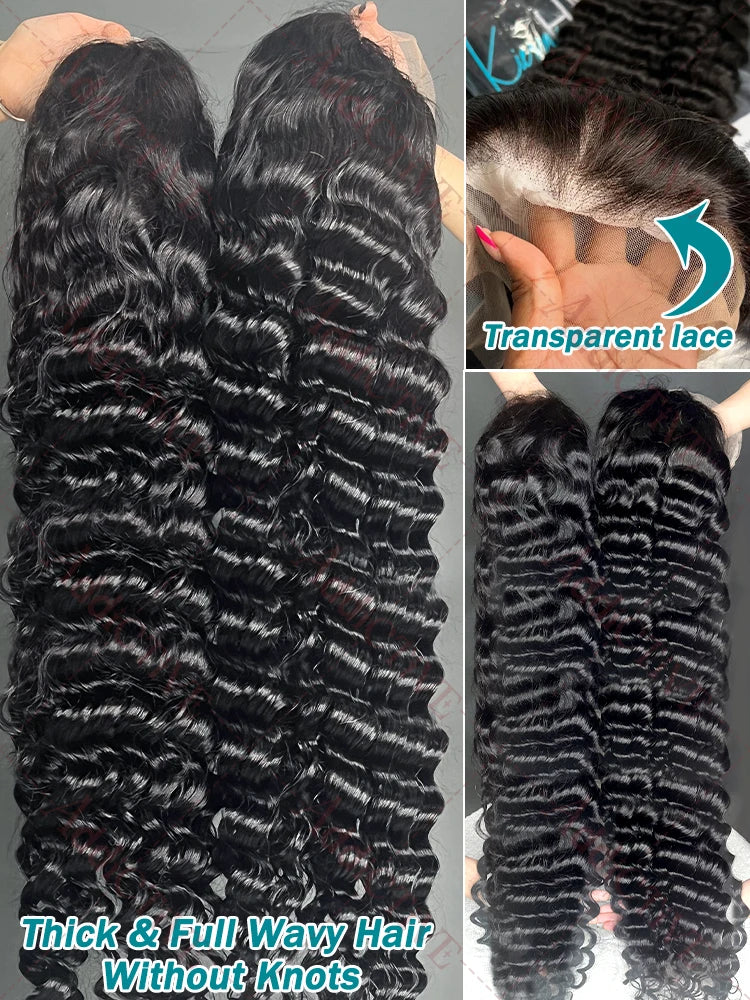 HD 13X6 Curly 220% Loose Nature Wave Lace Front Human Hair Wigs Transparent 30 34 Inch 13x4 Deep Water Wave Lace Frontal Wig