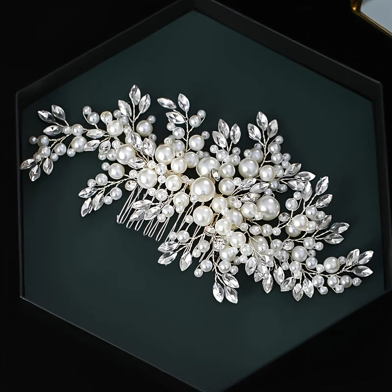Luxurious Pearl Hair Comb Headband Rhinestone Pearl Hair Accessories For Women Accessories Headpiece
