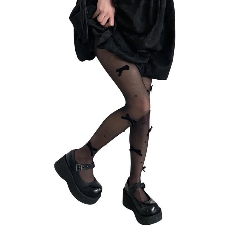 Lace Trimmed Sheer Pantyhose with Floral Embroidery Detail and High Waist Design
