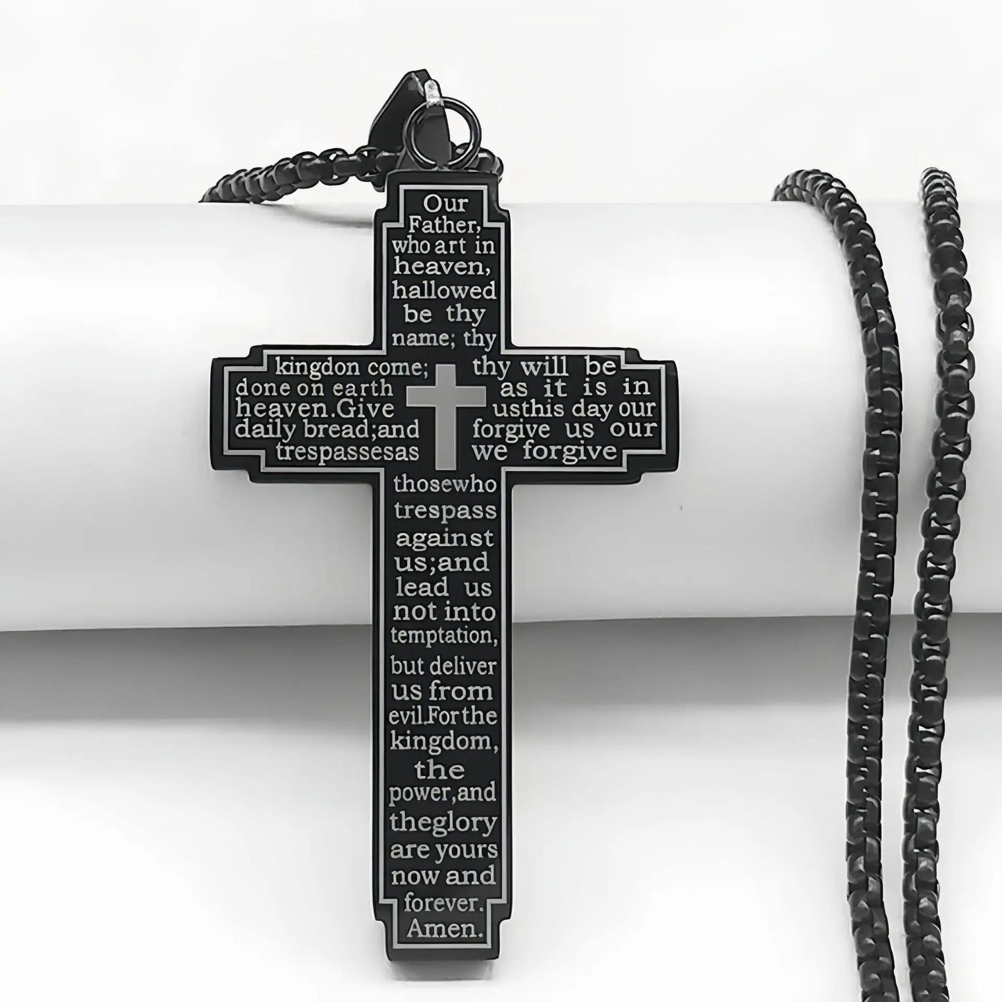 TrendMen  Rock Crucifix Cross Stainless Steel Pendant Necklaces For Men  Black Metal Clavicle Chain