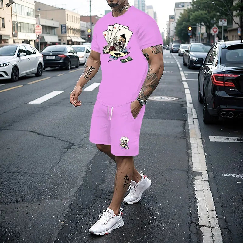 Summer Men's Set 3D Printing Series T-shirt + Shorts 2-piece Set Fashion Street Clothing Casual Slow Running Men's Sportswear