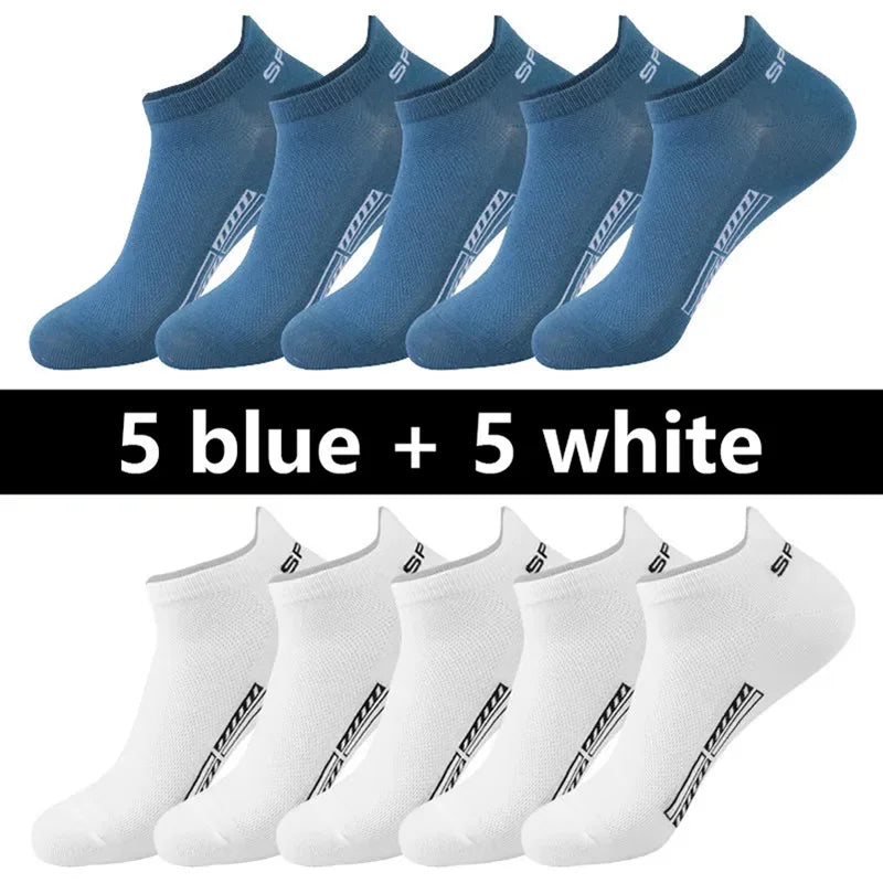 20pcs=10 Pairs Summer Autumn Men Cotton Socks Sport Breathable Ankle Socks Quality Mesh Casual Athletic Thin Cut Short
