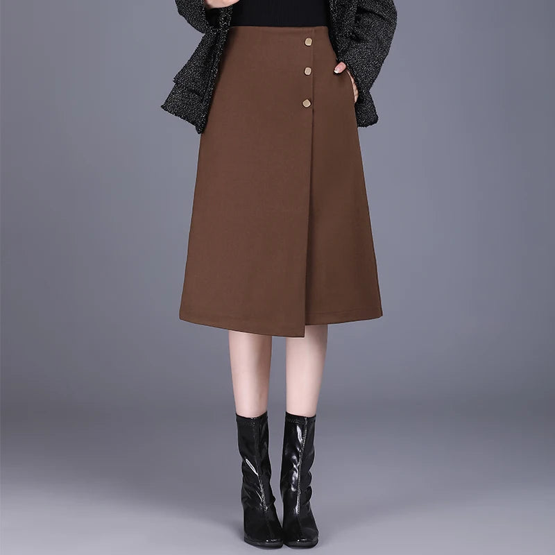 High Waist Wool A-Line  Asymmetrical Skirt