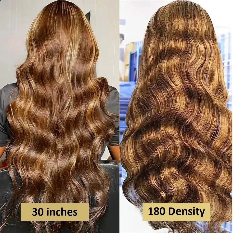 30 40 Inch 4/27 Highlight Ombre Blonde Body Wave 13x4 Lace Front Wig 13x6 HD Transparent Lace Frontal Human Hair Wig