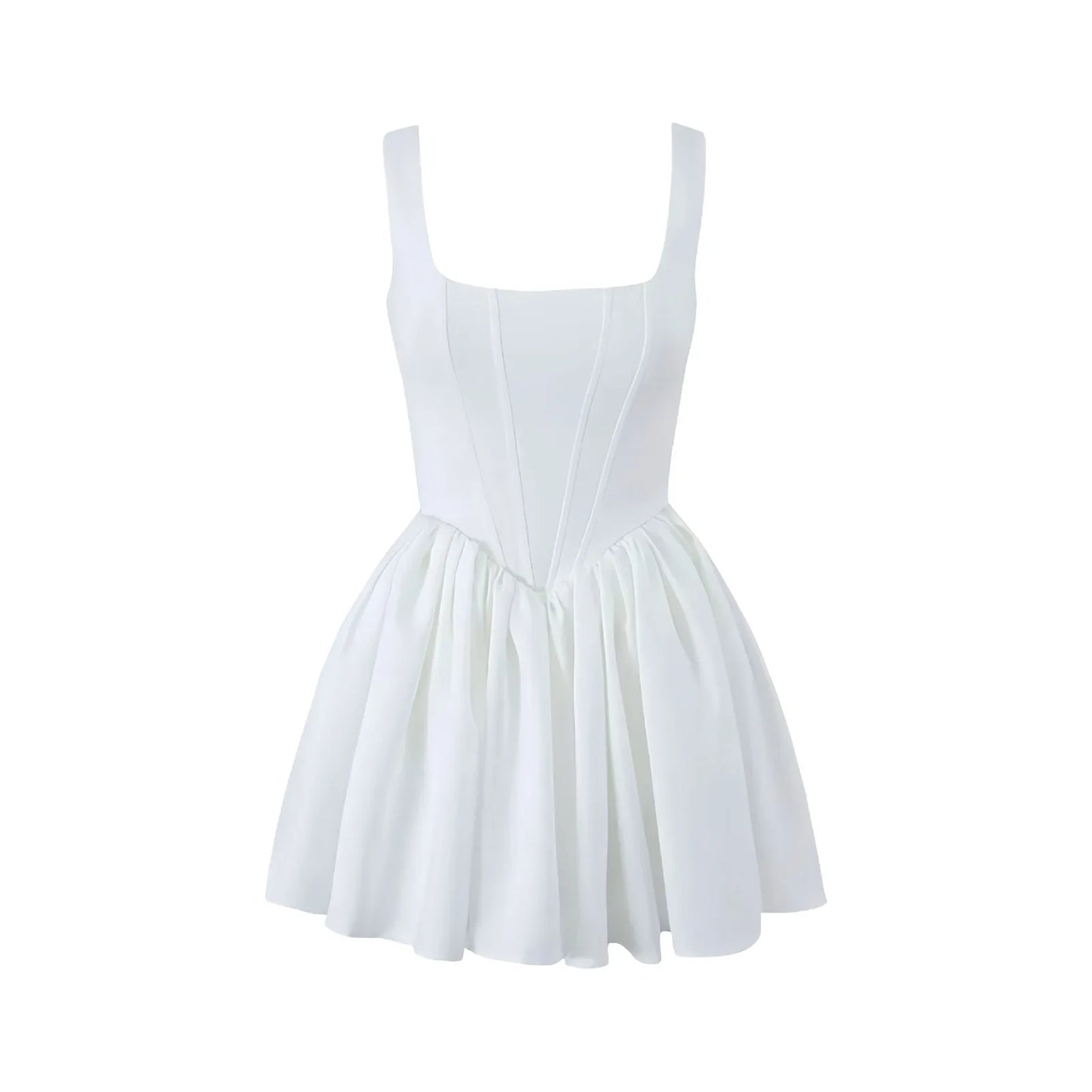 White Dress For Women French Sleeveless Square Neck Bodycon Party Dress High Waist Backless Spaghetti Strap Sexy Mini Dress