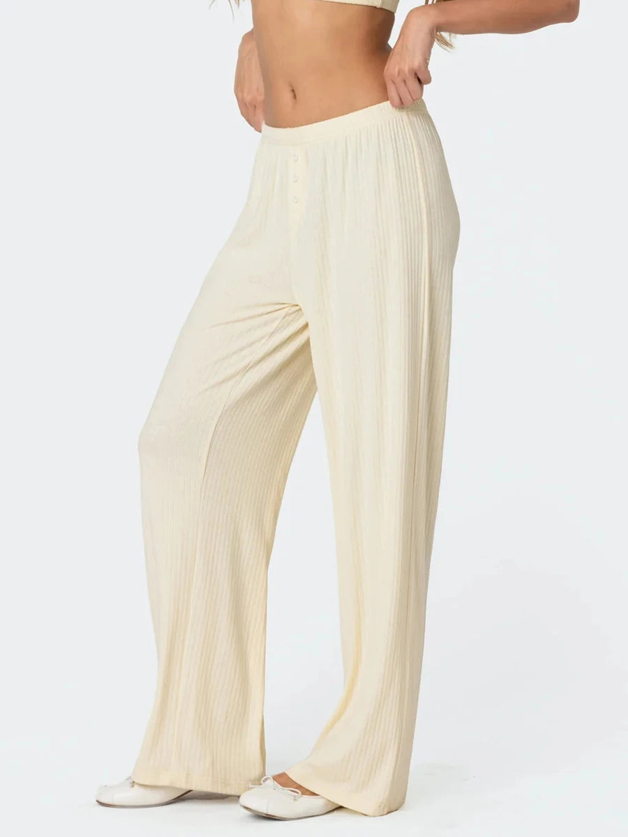 Women s Solid Color Elastic Waist Loose Lounge Pants Long Trousers for Casual Streetwear Fashionistas