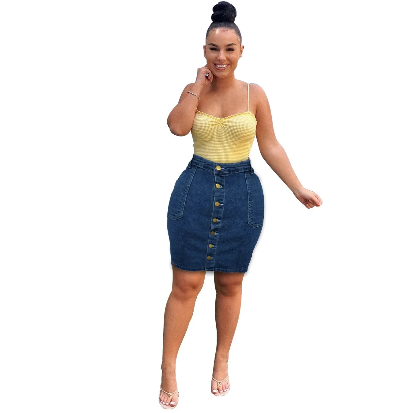 Women's Denim Mini Skirt Front Button Design plus Size Jeans Regular Thickness