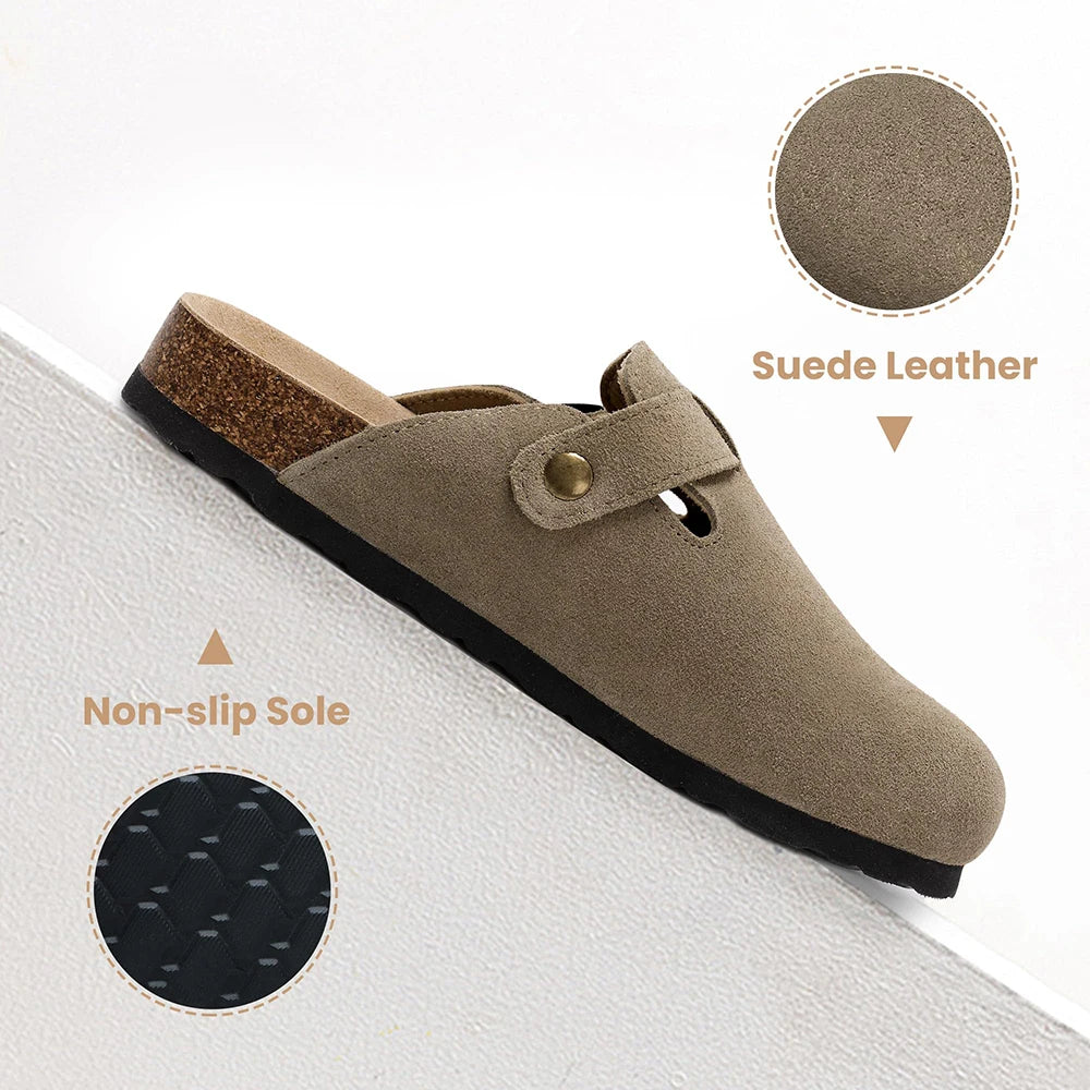 Women's Suede Clogs Shoes Adjustable Buckle Slip Casual Fashion Footbed Home Clog