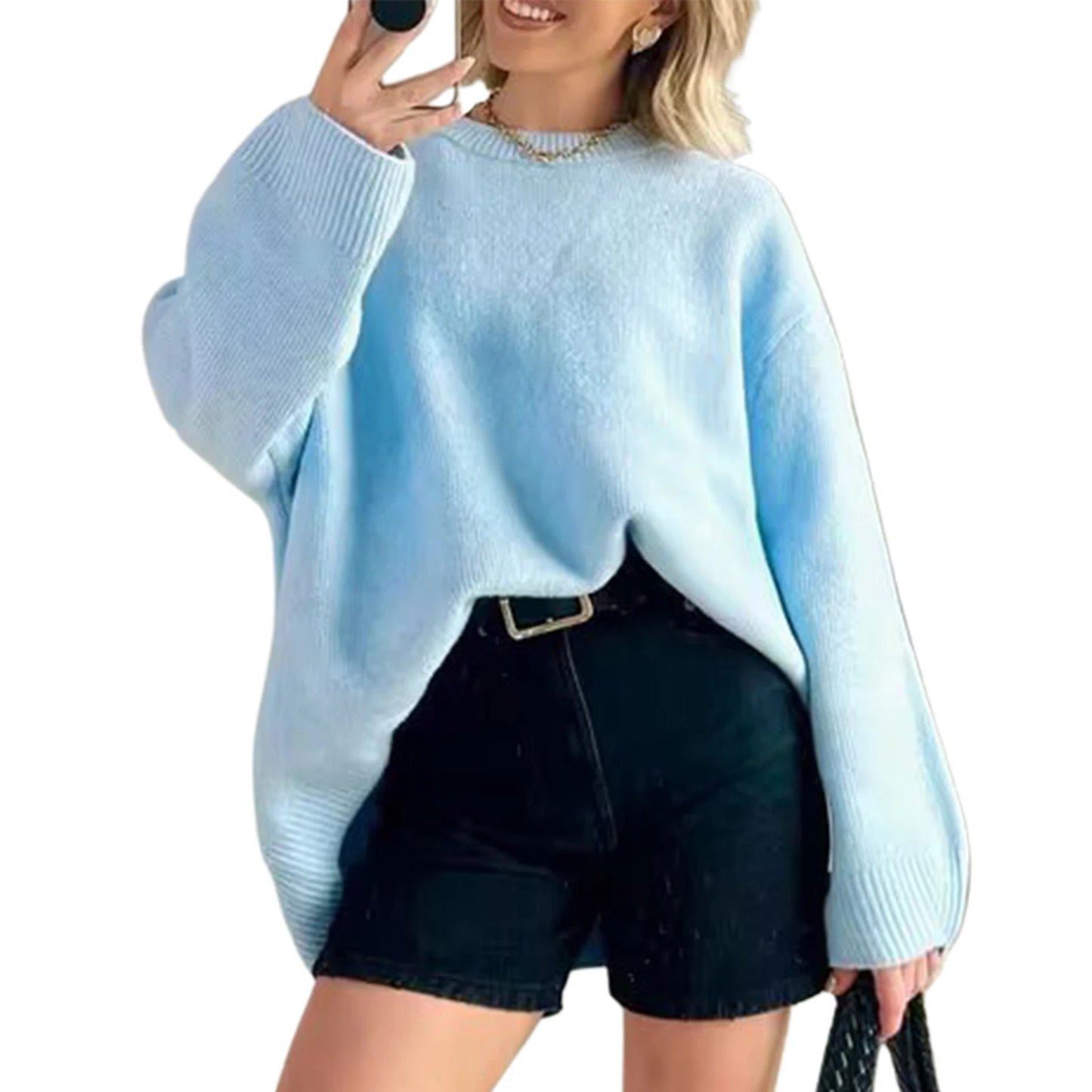 Women s Cozy Knit Pullover Sweater with Long Sleeves and O Neckline in Classic Solid Color for Casual Fall Winter Style