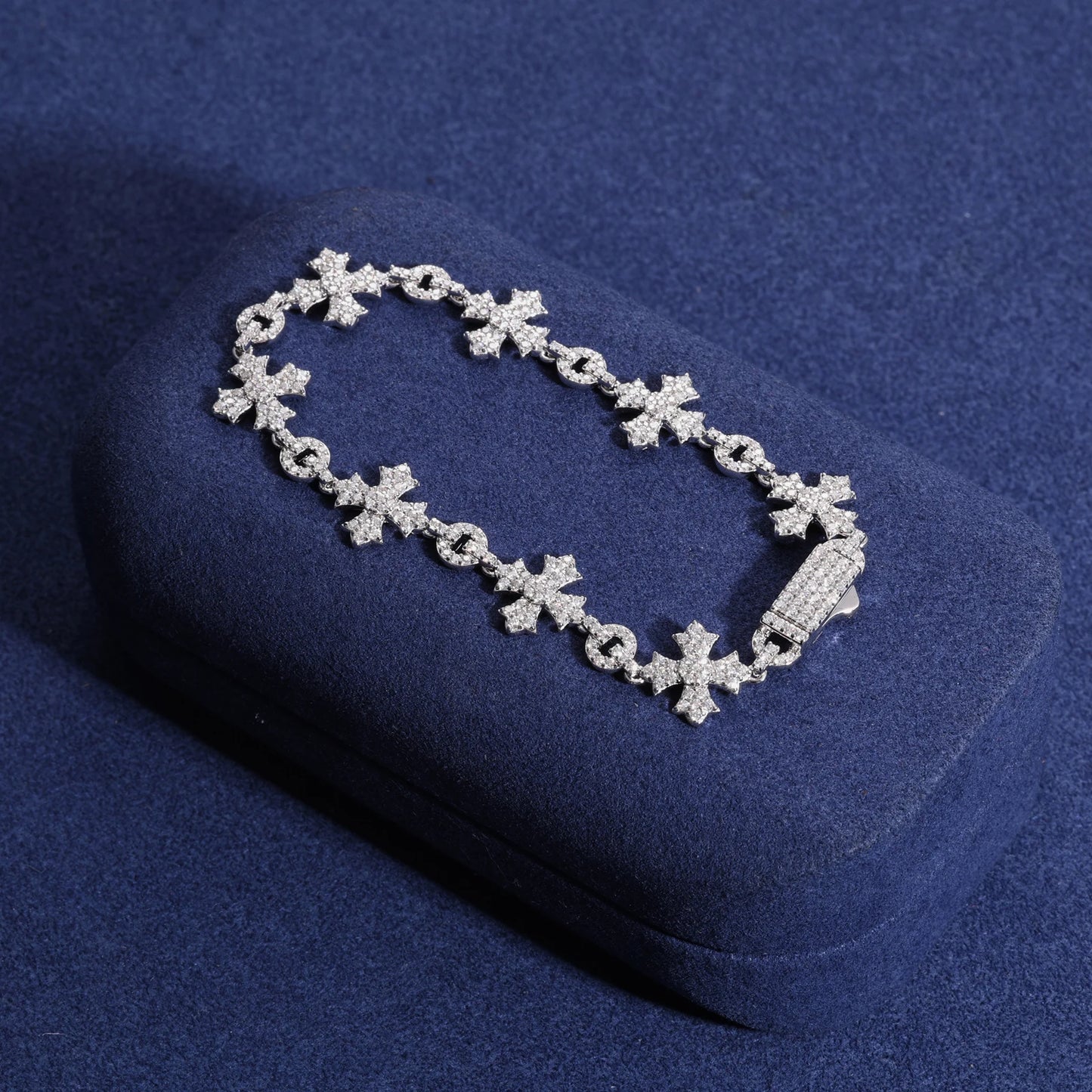 Sterling Silver 925 Charm Cross Chain Bracelets  Iced Out Moissanite Fine Jewelry