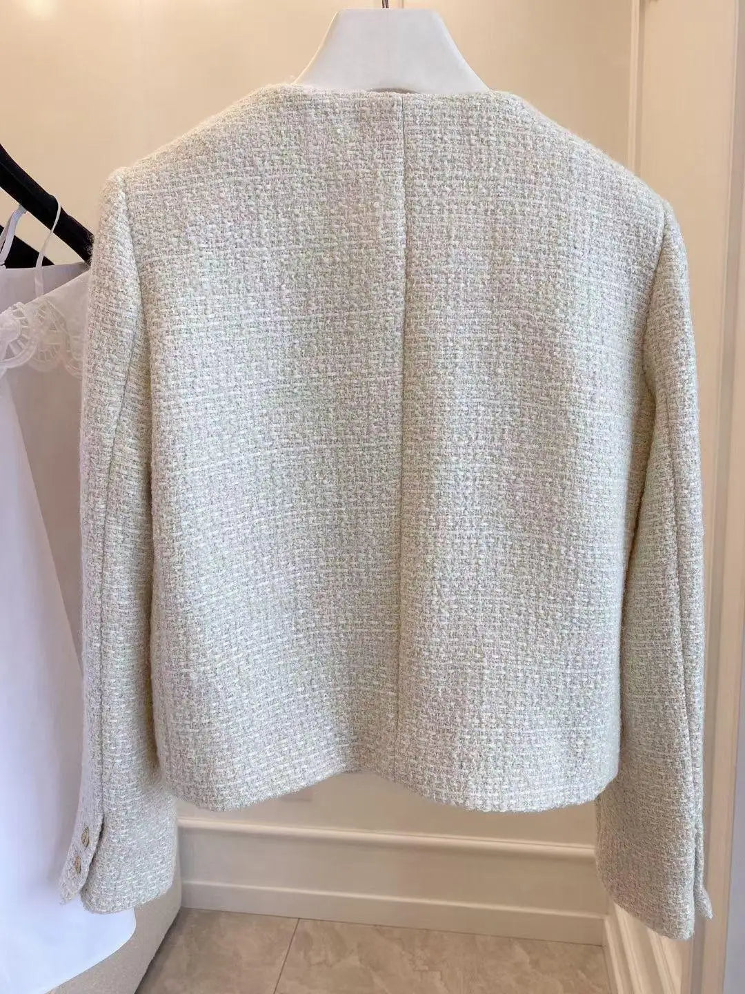 French Wool Tweed Coat Fashion High-end Gold Button Short Slim  Spring and Autumn  Women's Jacket