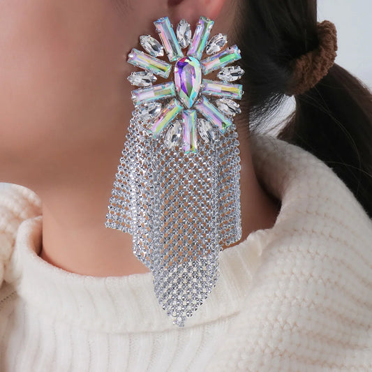 Exaggerated Rhinestone Metal Sequin Earrings  Geometric Dangle Earrings