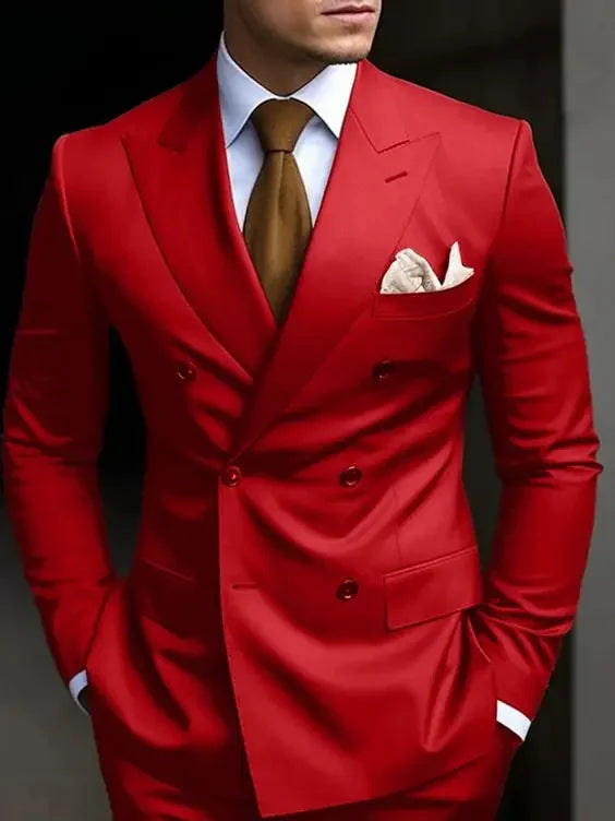 Double Breasted Men's Suits Six-buttons 2 Piece Set Blazer Pant Custom Made Wedding Tuxedos Male Prom Party Suits