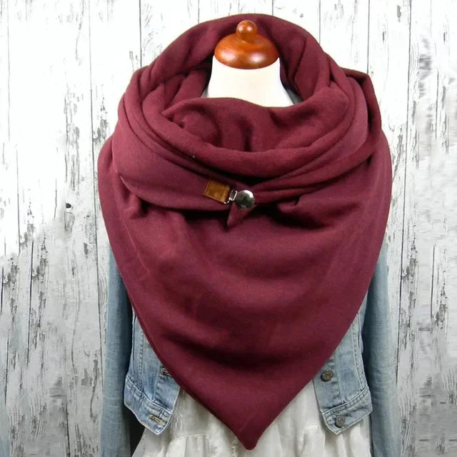 Winter Women's Floral Print Thick Warm Scarf – Windproof Double-Layer Buttoned Wrap