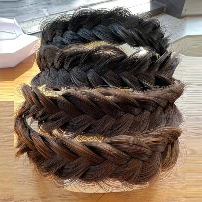 Wig Twist Headbands For Women Wide Fishbone Braids Hairbands Handmade Retro Head Hoop Hair Styling Headwear Accessories