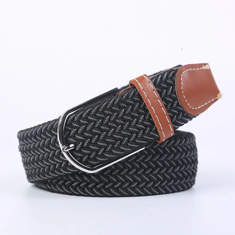 Casual Knitted Pin Buckle Belt Woven Canvas Elastic Expandable Braided Stretch Belts Women Jeans