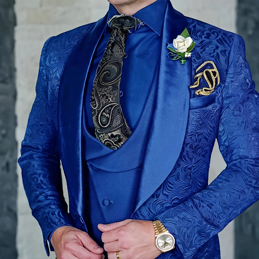 Jacquard Men's 3-piece Suit Set Formal Party Dress Groom's Tuxedo High Quality Elegant Men's Customized Outfit