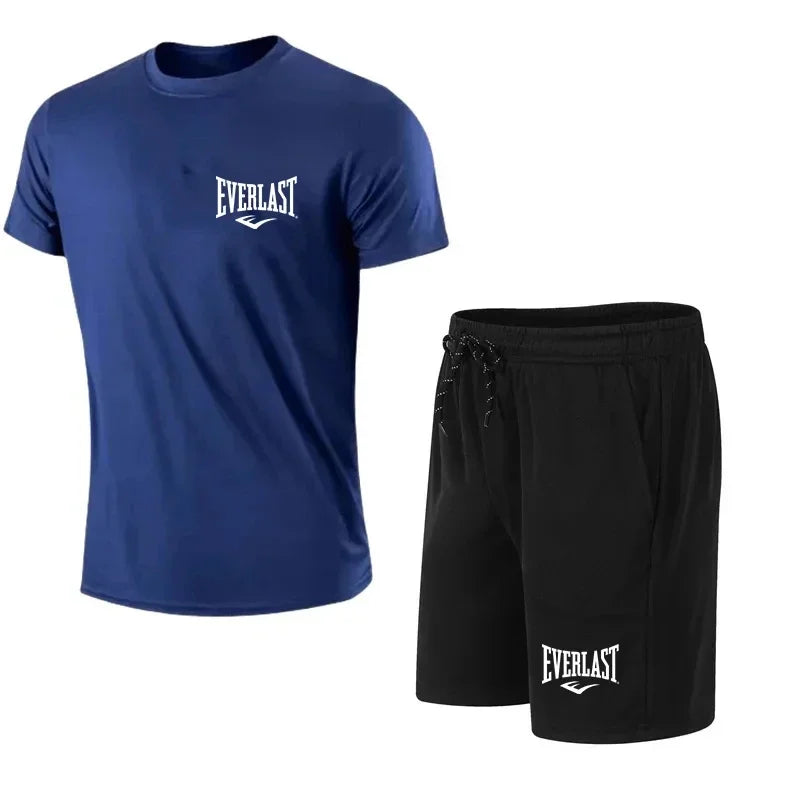 Summer Simplify Style Men's Sports Fashion Sets, Summer Leisure  Short Sleeve Tops + Shorts 2 Piece ,Outfit Outdoor Run Gym