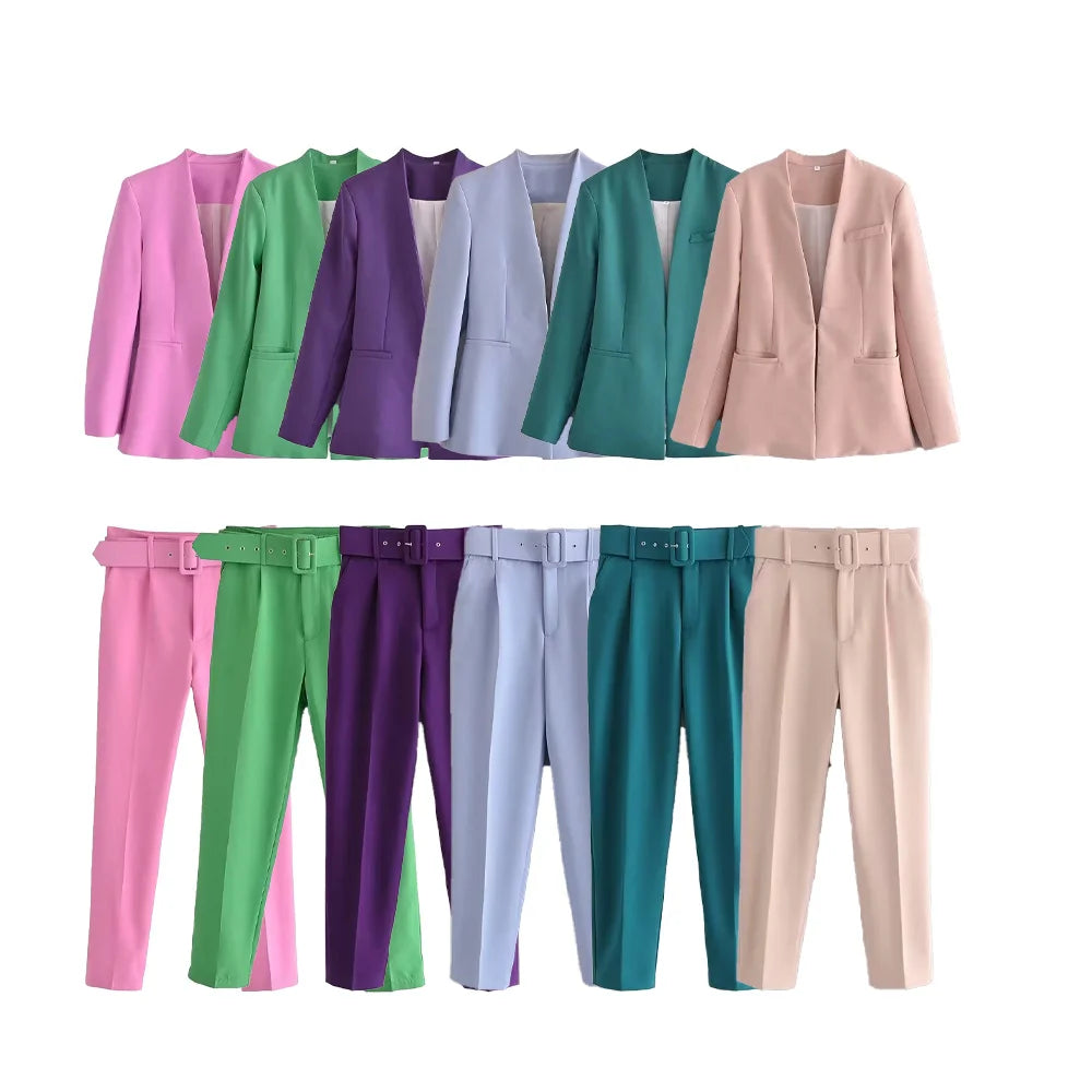 Casual Women's Wear Simple Fashion Solid Color Suit Top Straight Pants Set Two Piece Set Blazer Pants
