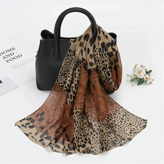 Fashion Leopard Print Splicing Thin Chiffon Scarf