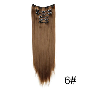 Synthetic 24Inch 16 Clips in Hair Extensions Long Straight Hairstyle Hairpieces Heat Resistant False Hair Daily Use