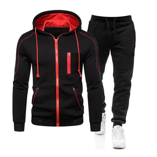 Men's Sets Wear Men's Fashion Autumn Winter Double Zipper Jacket/ Hoodie Pant Warm Tracksuit Sportwear Jogging Suits