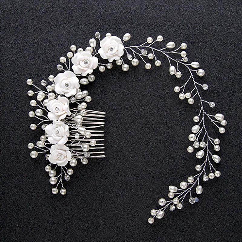 Hair Color Pearl Wedding Hair Combs Hair Accessories for Bridal Flower Headpiece Women Bride Hair ornaments Jewelry