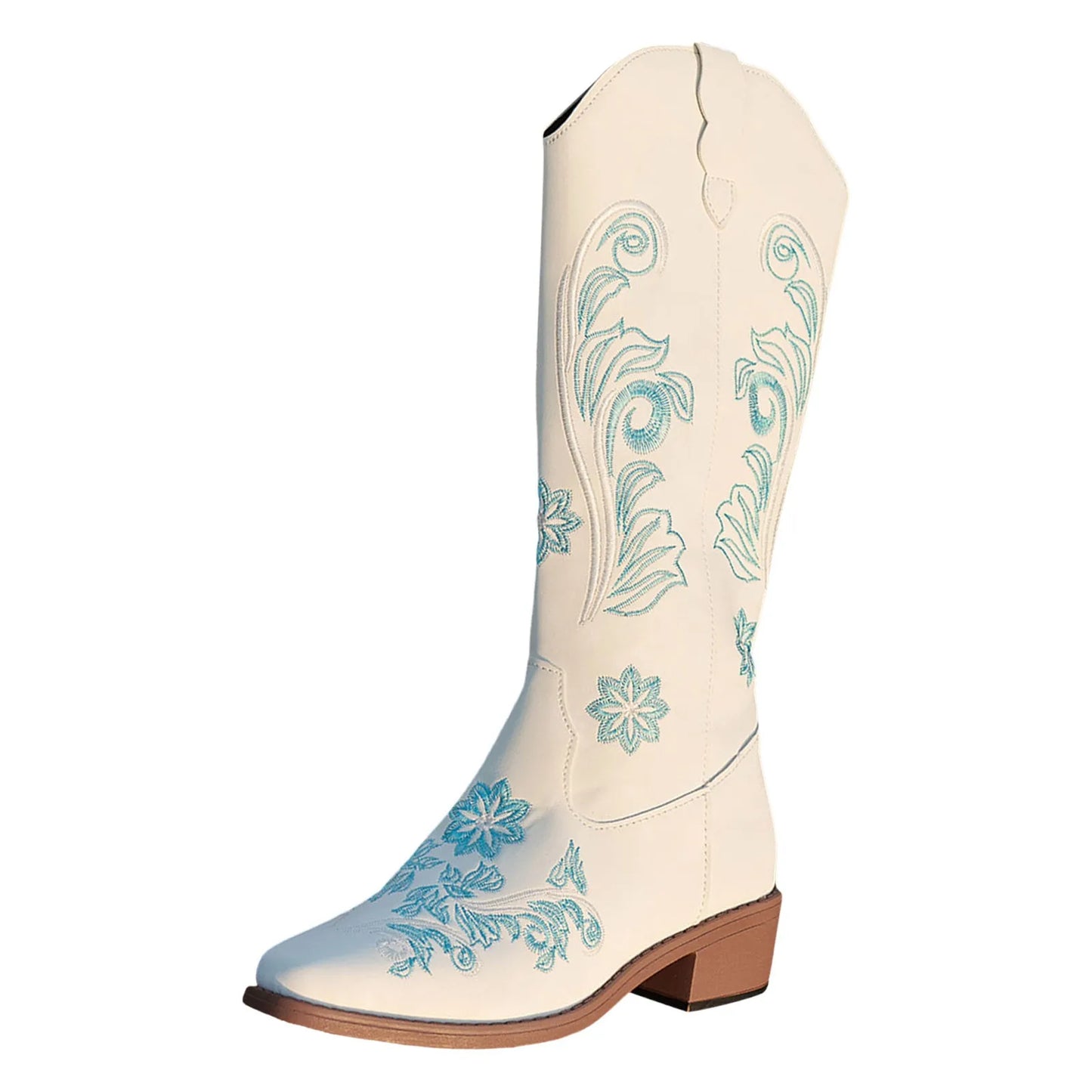 Foreign Trade Large Size High Boots Not Above The Knee High Boots Autumn And Winter New Printed Square Heel Boots For Women