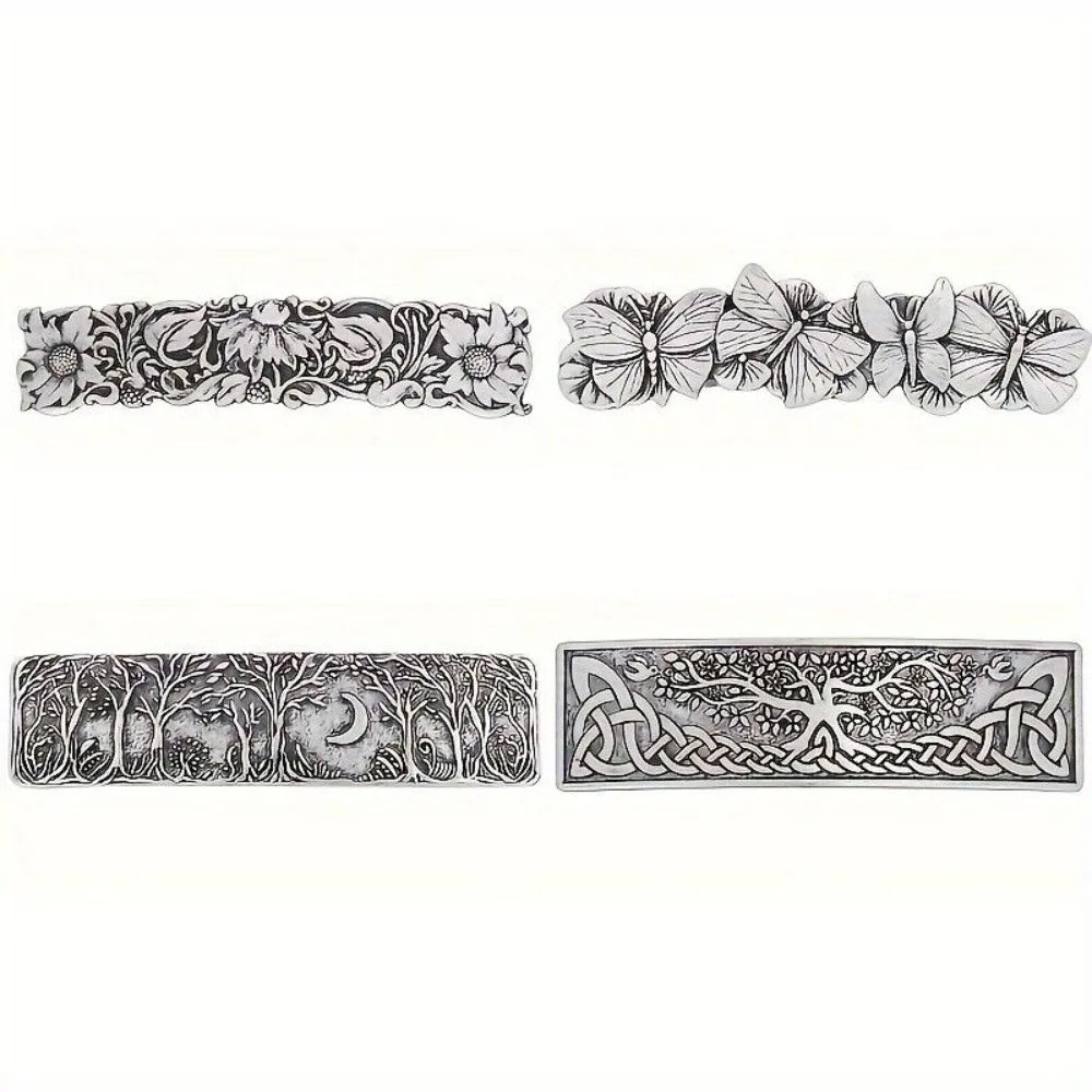 4pcs Vintage Crow Rectangular Hairclip, Barrettes, Vintage Viking Celtic Knot