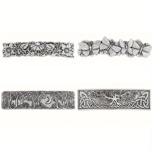 4pcs Vintage Crow Rectangular Hairclip, Barrettes, Vintage Viking Celtic Knot