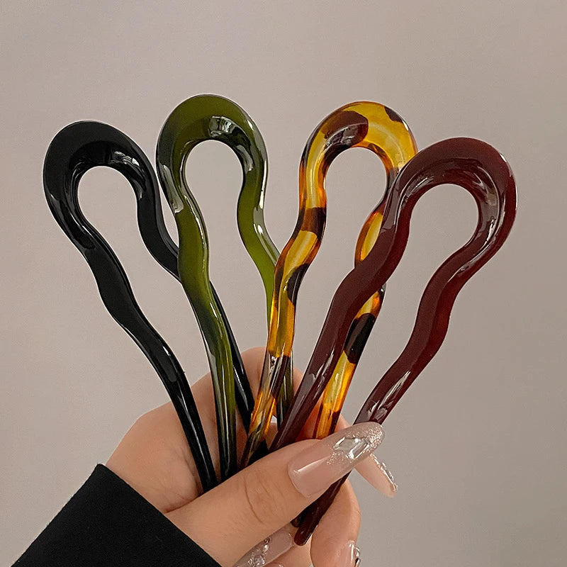 U-Shaped Hair Fork Fashion Tortoiseshell Acetate Acrylic Hairpin Geometric Design Headwear Hair Sticks Women