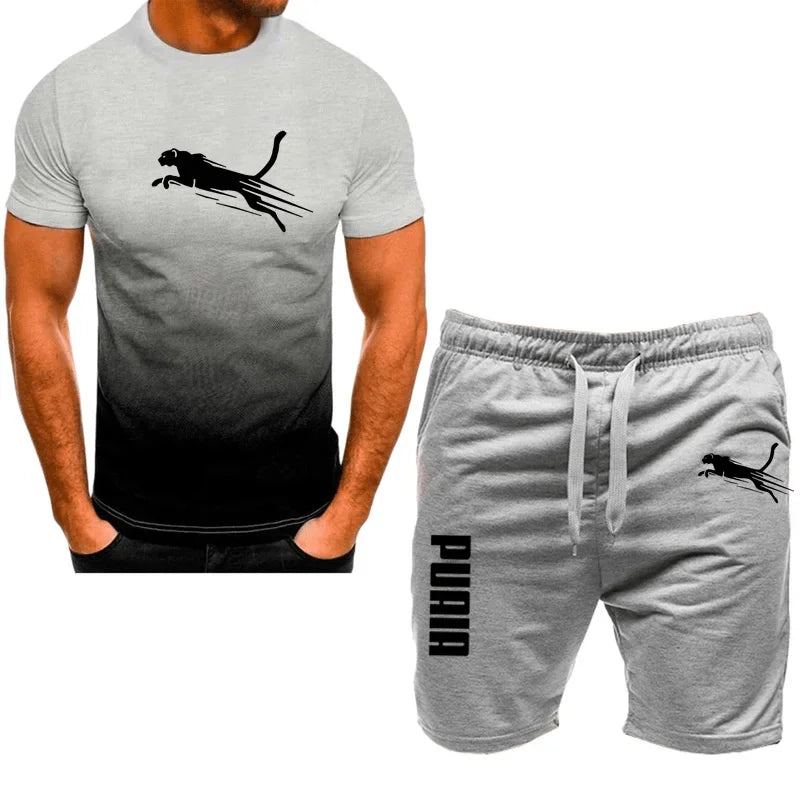 Men's sports set, casual T-shirt set and running shorts, breathable, 2 pieces