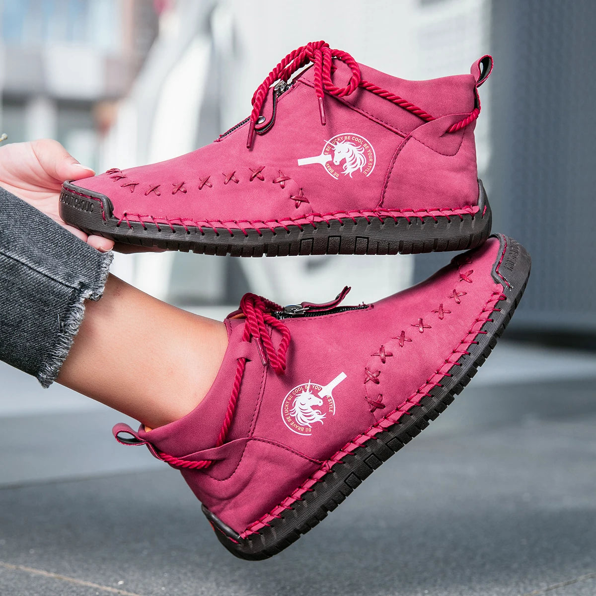 Western Chic Handmade Ankle Boots - Premium Hand-Stitched, Soft Leather, Casual Outdoor Shoes