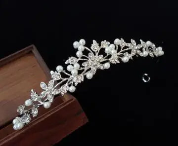 Pearl Crown Headband Diamond Hair Accessories Alloy Rhinestone Princess Headband Bridal Headpieces