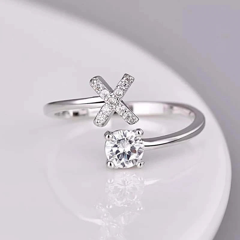 Shining Rhinestone 26 Letters Adjustable Rings  Initial A-Z Alphabet Opening Ring