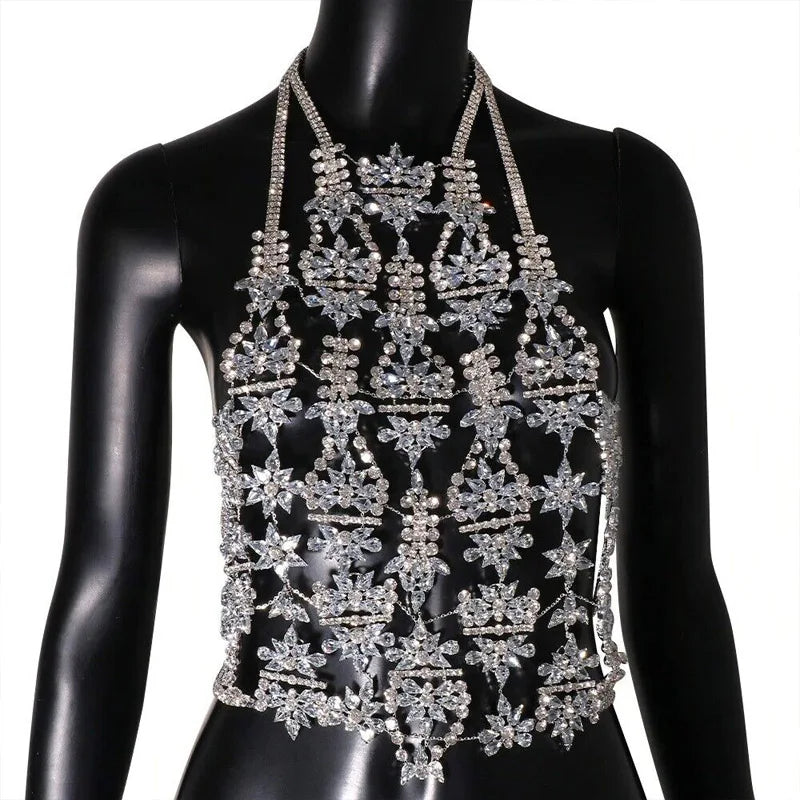 Rhinestone Bra Rave Chain Glitter Jewelry  Geometry Hollow Crystal Body Chain