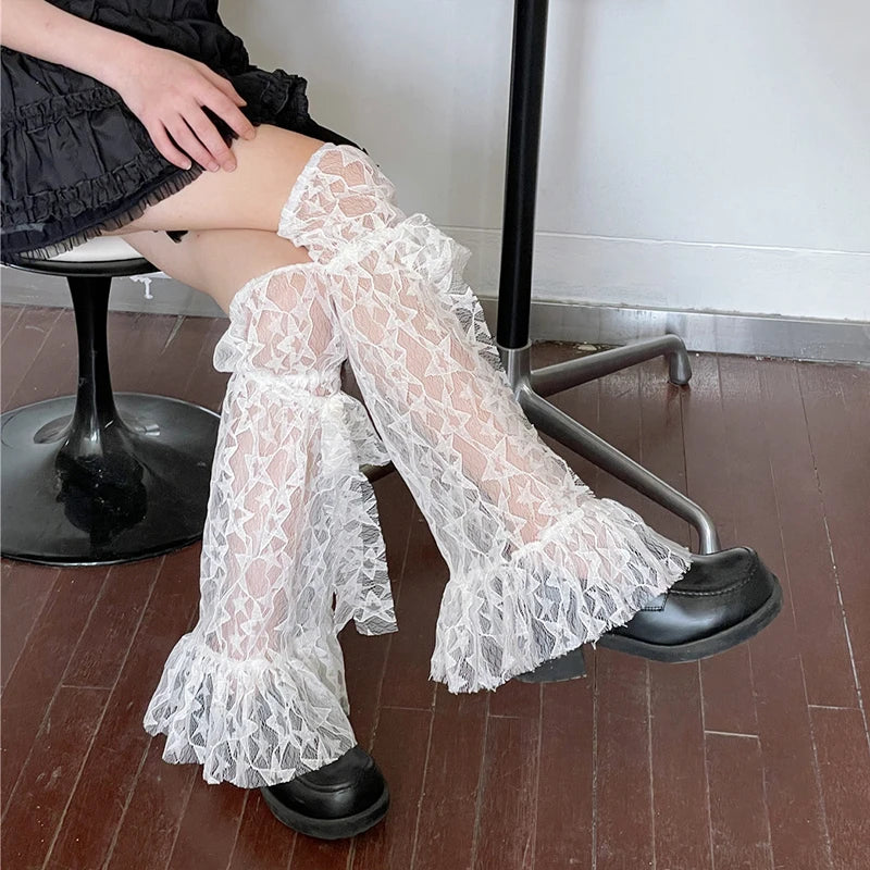 Lace Leg Warmers Mesh Stars Print